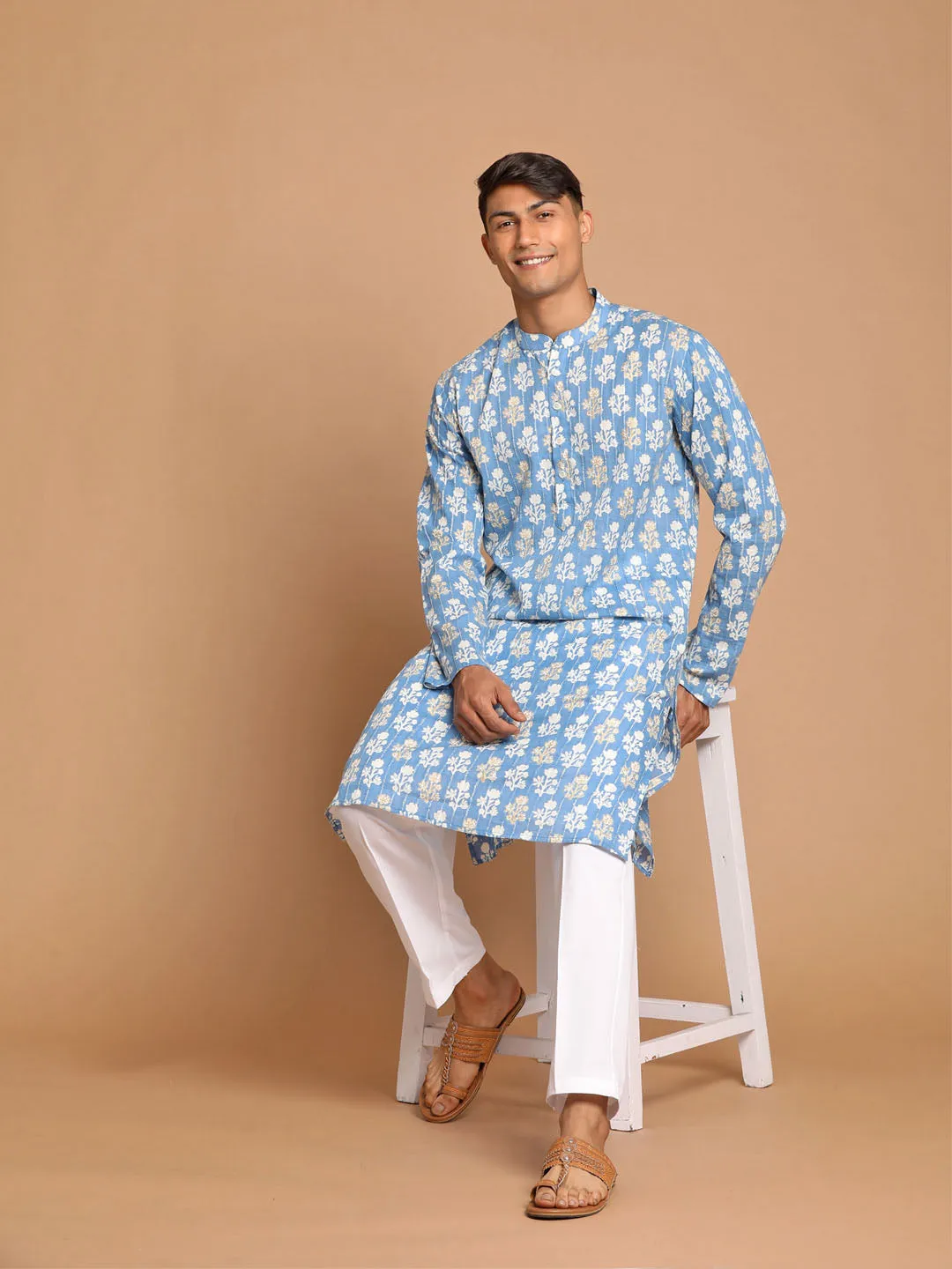 Vastramay Blue Striped Sequined Kurta And Pant