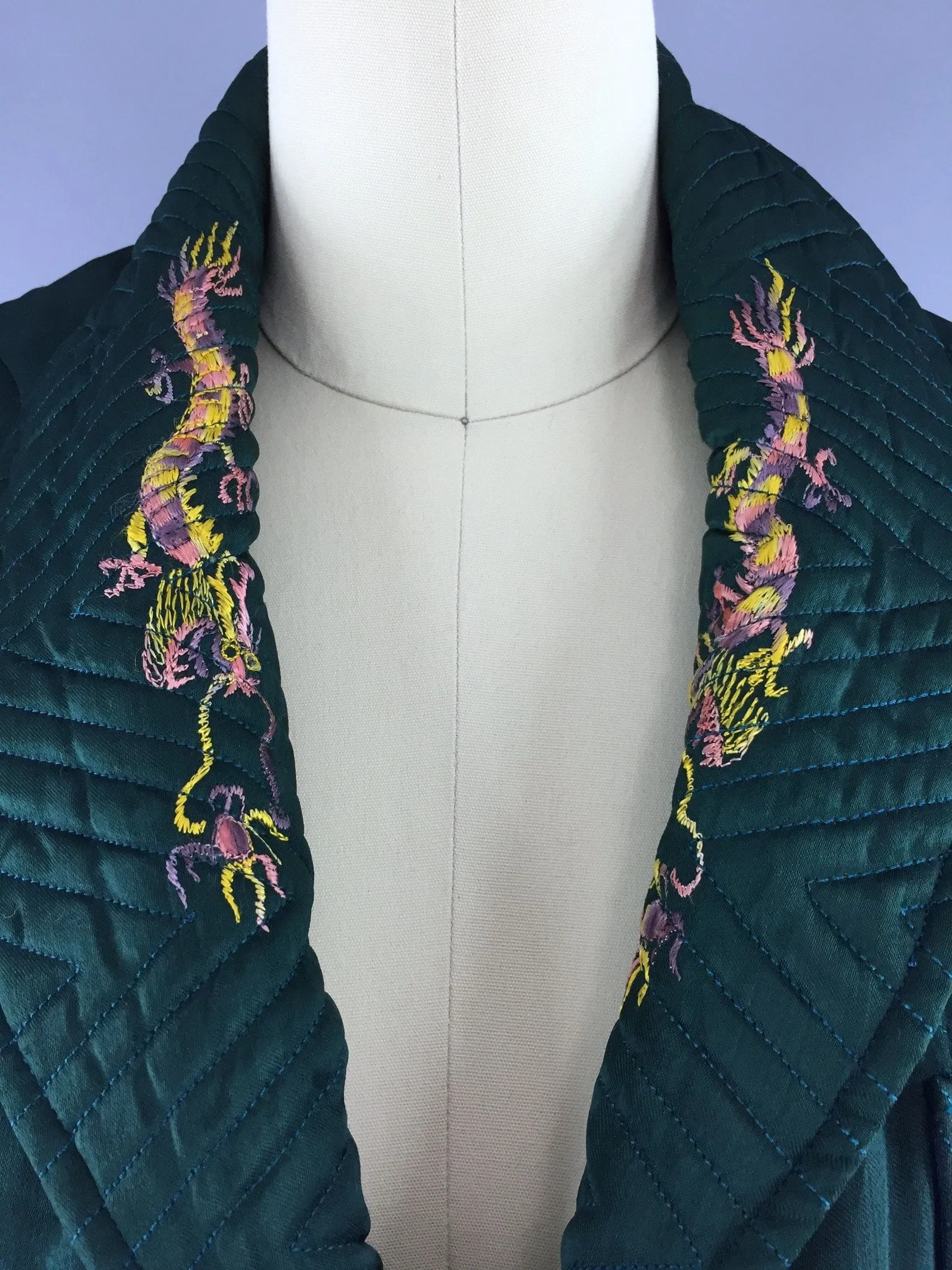 Vintage 1930s-1940s Satin Bed Jacket / Embroidered Dragons