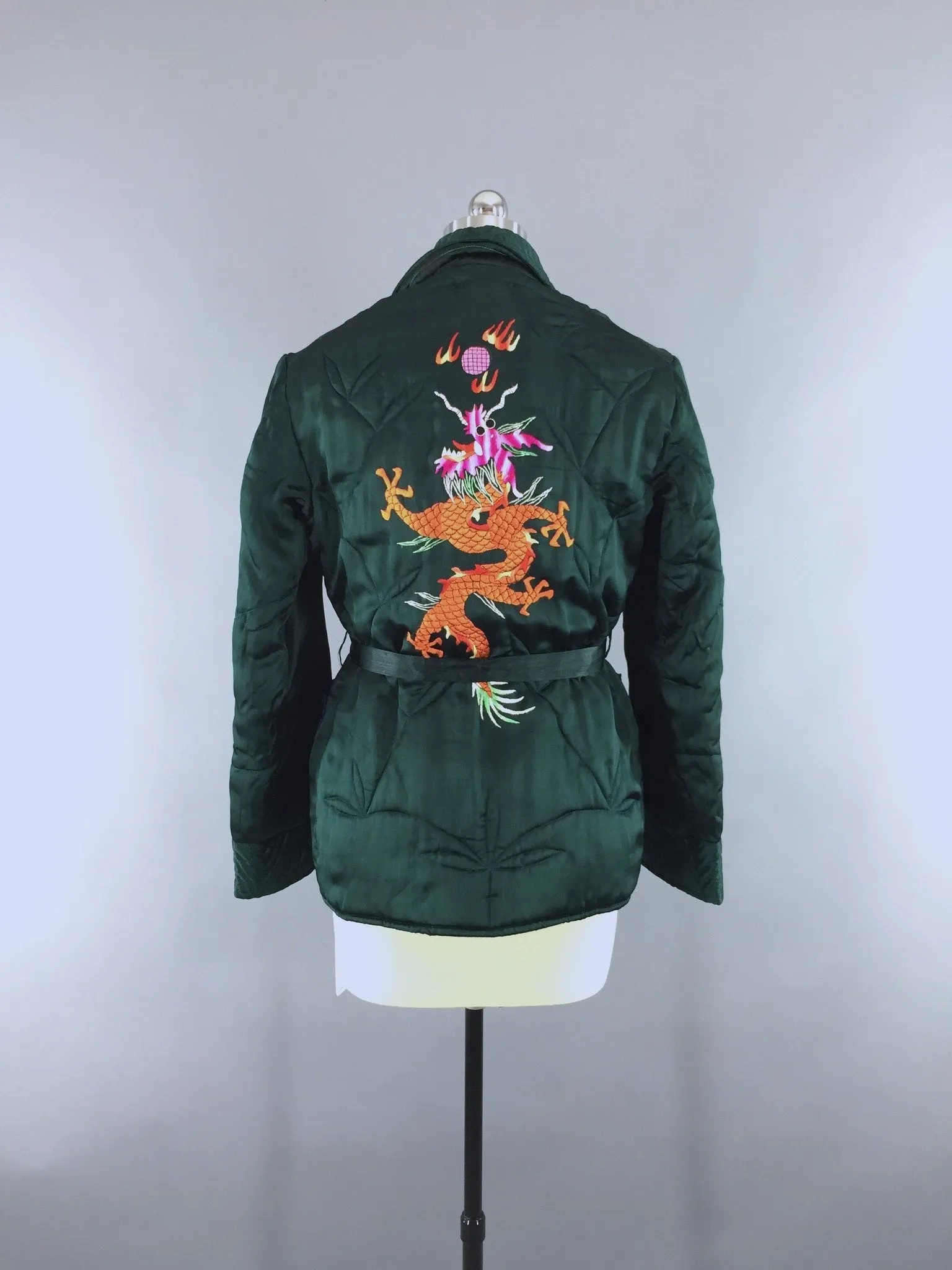 Vintage 1930s-1940s Satin Bed Jacket / Embroidered Dragons