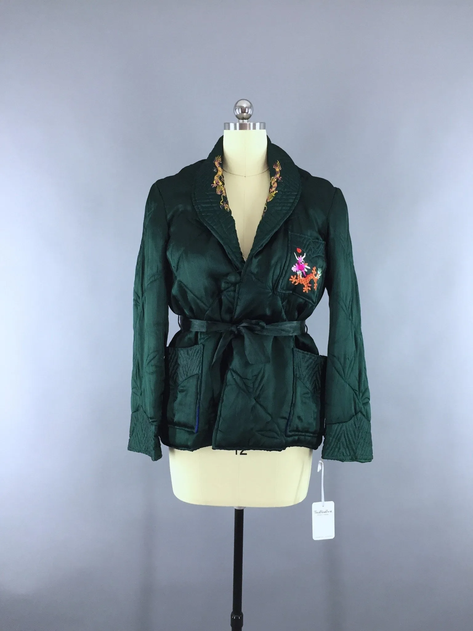 Vintage 1930s-1940s Satin Bed Jacket / Embroidered Dragons