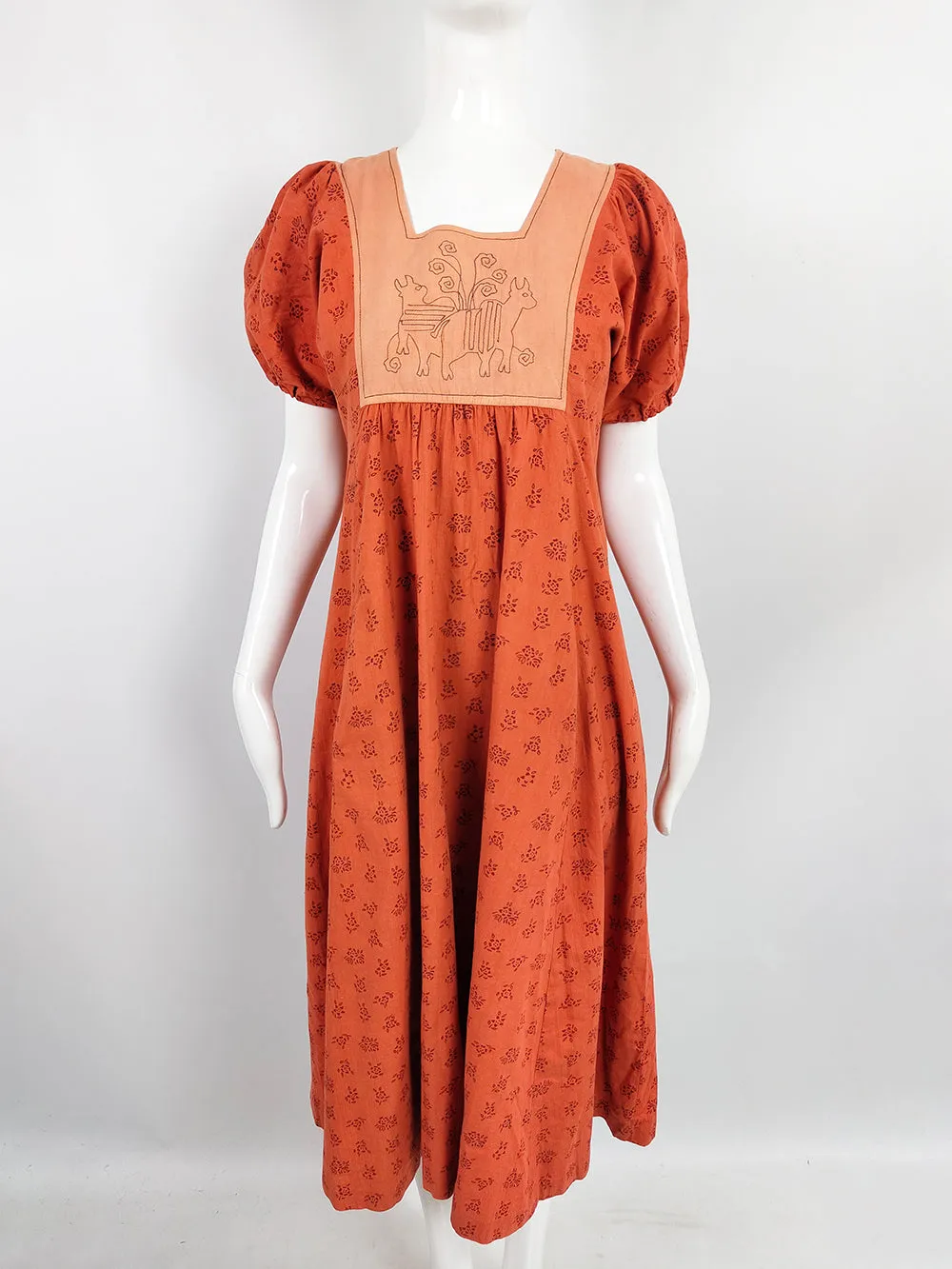 Vintage India Imports of Rhode Island Indian Cotton Block Print Dress, 1970s