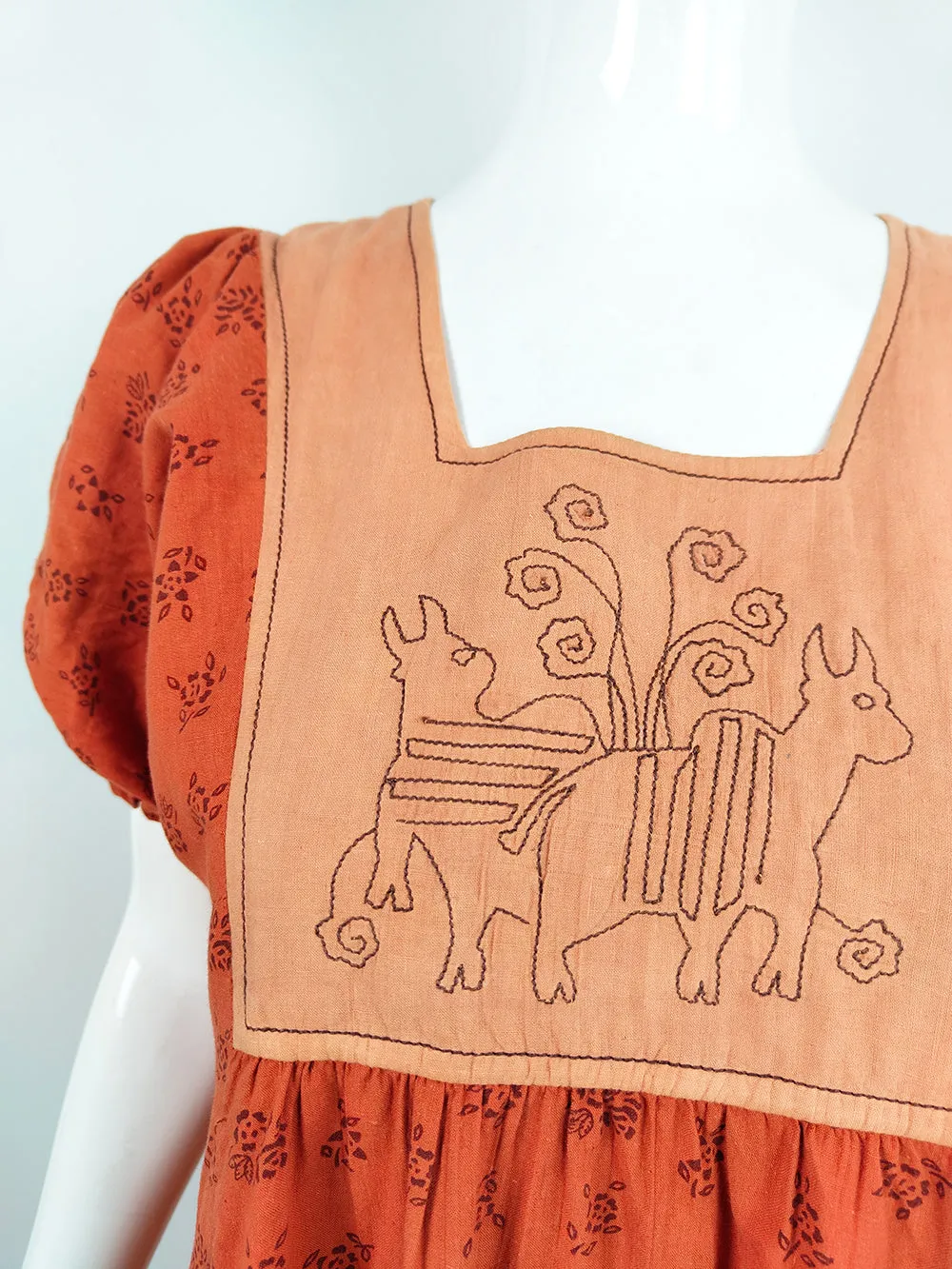 Vintage India Imports of Rhode Island Indian Cotton Block Print Dress, 1970s