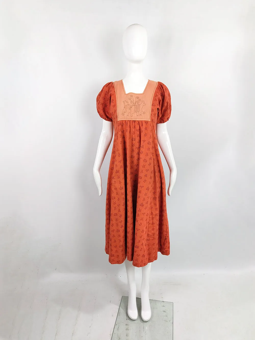 Vintage India Imports of Rhode Island Indian Cotton Block Print Dress, 1970s