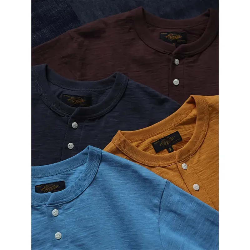 Vintage Slub Cotton Henley Tee Men's Short Sleeve T-Shirts