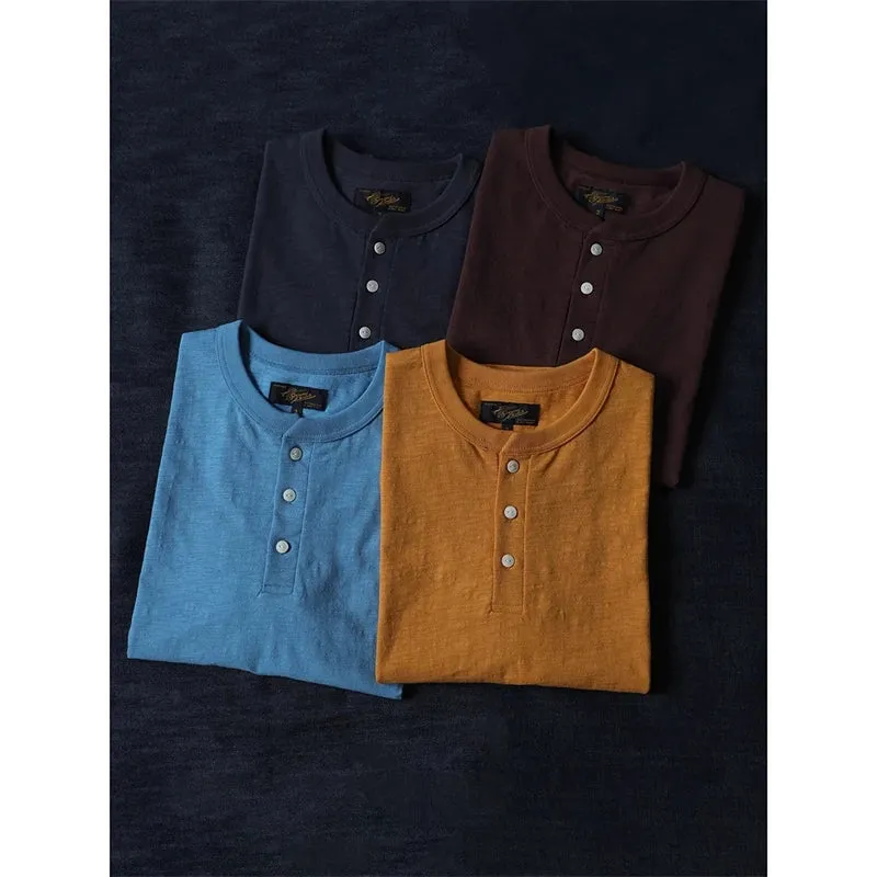 Vintage Slub Cotton Henley Tee Men's Short Sleeve T-Shirts