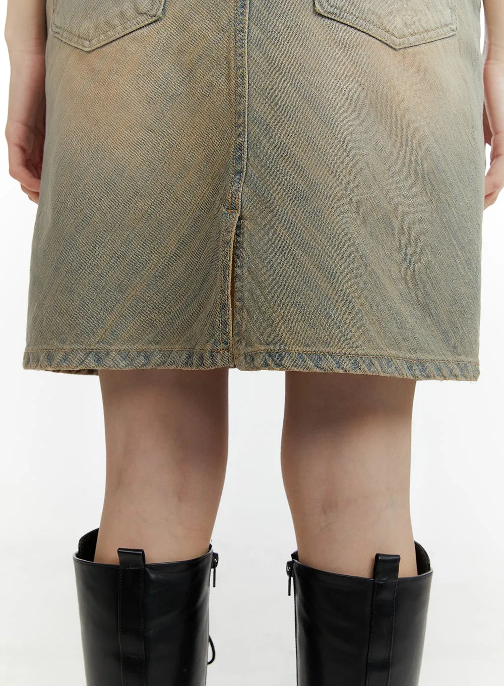 Vintage Washed Denim Midi Skirt CM429