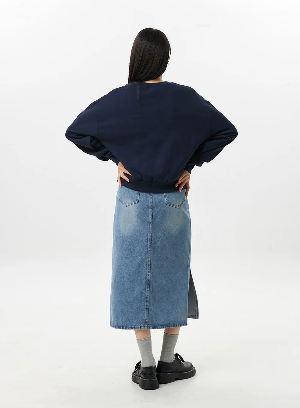 Washed Denim Midi Skirt OS305