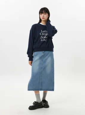 Washed Denim Midi Skirt OS305