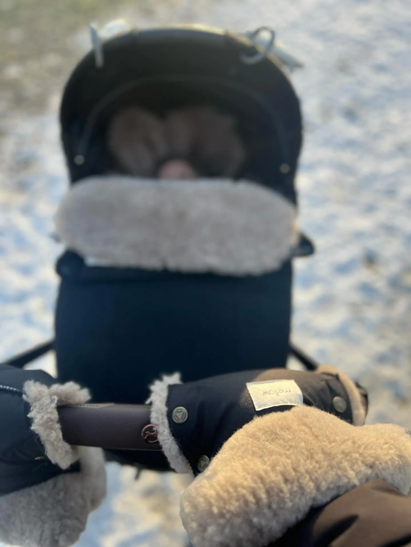 Waterproof Natural Sheepskin Stroller Hand Muffs - White&Beige