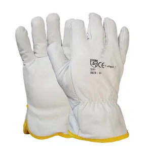 White Driver Glove Fleece Cotton Lined Leather Work Glove