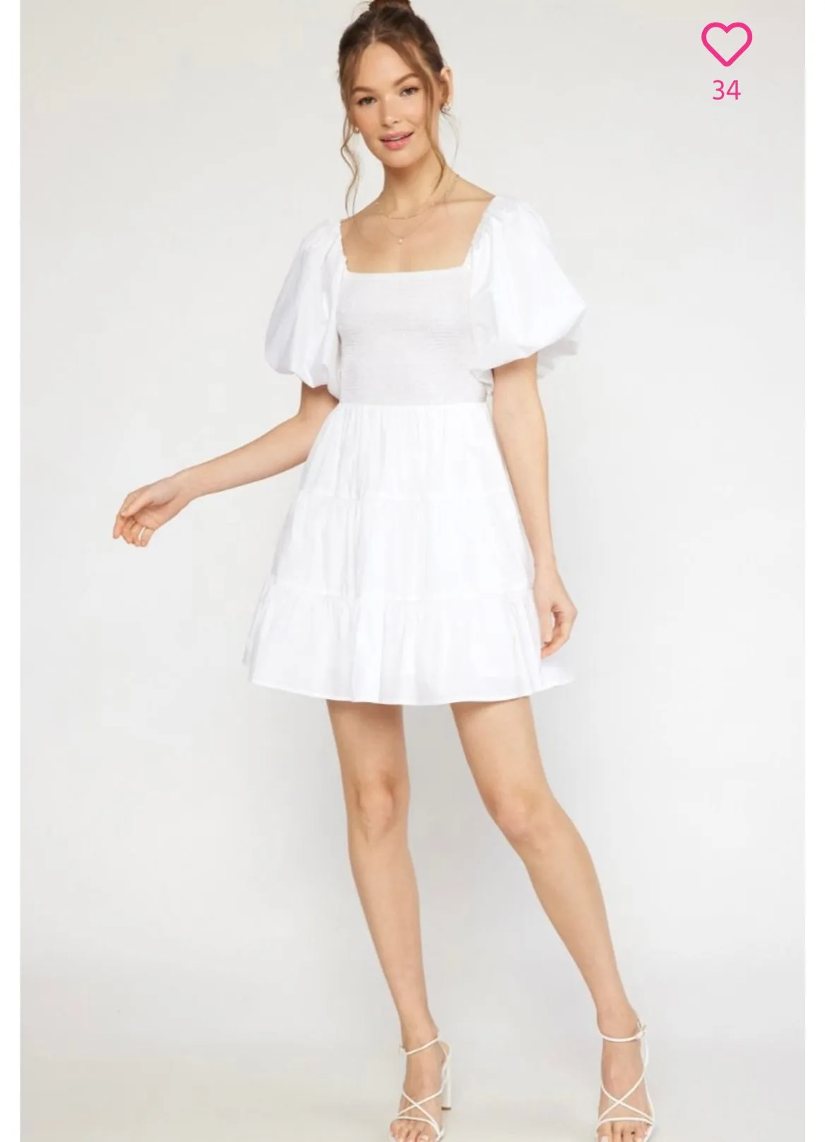 White Puff Sleeve Tiered Dress