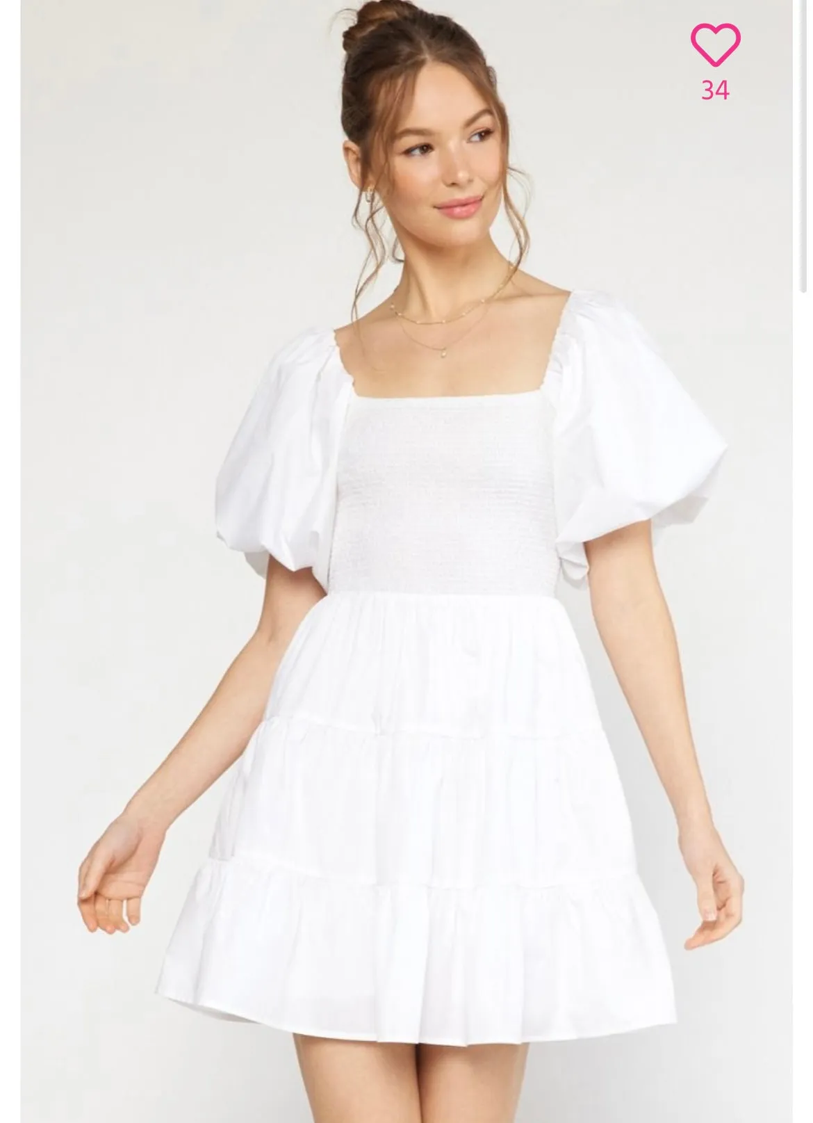 White Puff Sleeve Tiered Dress