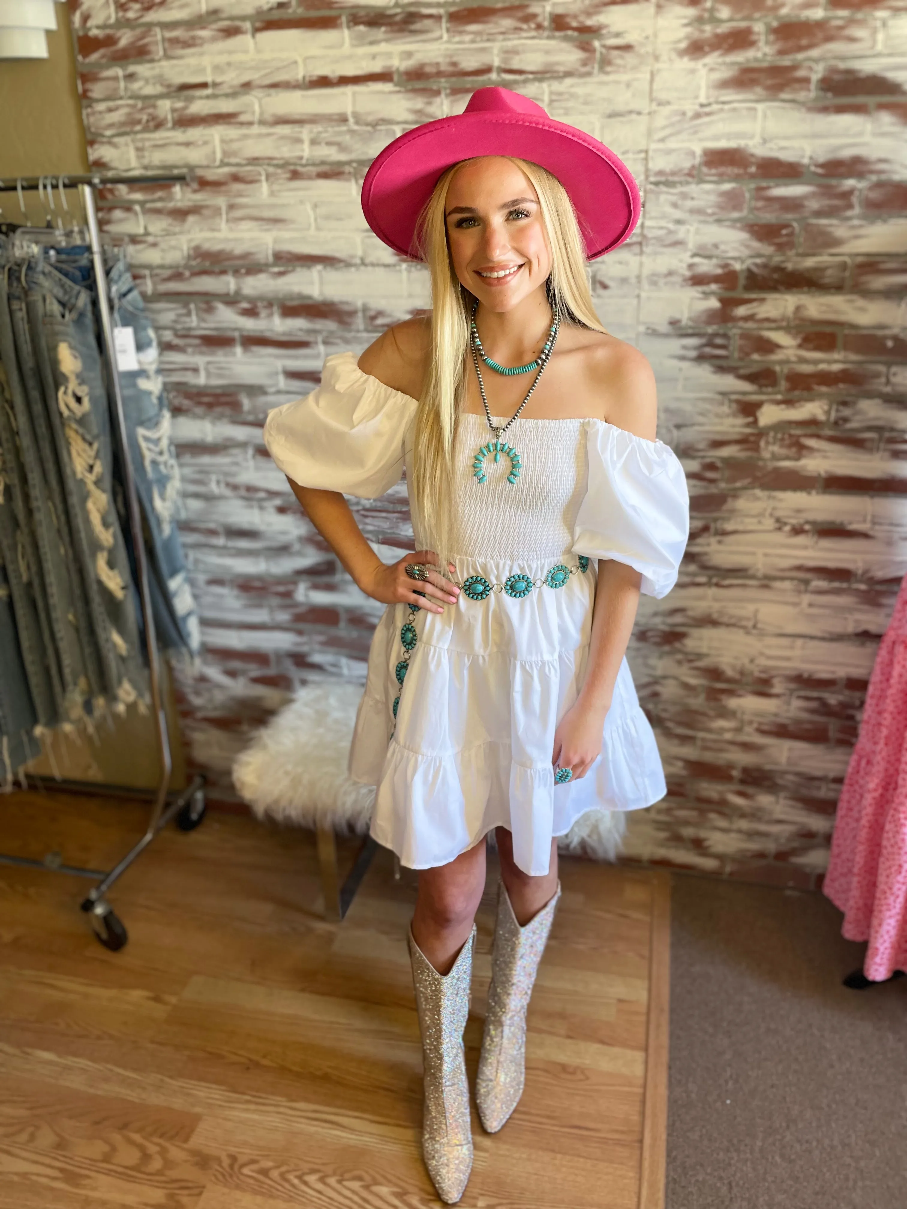 White Puff Sleeve Tiered Dress