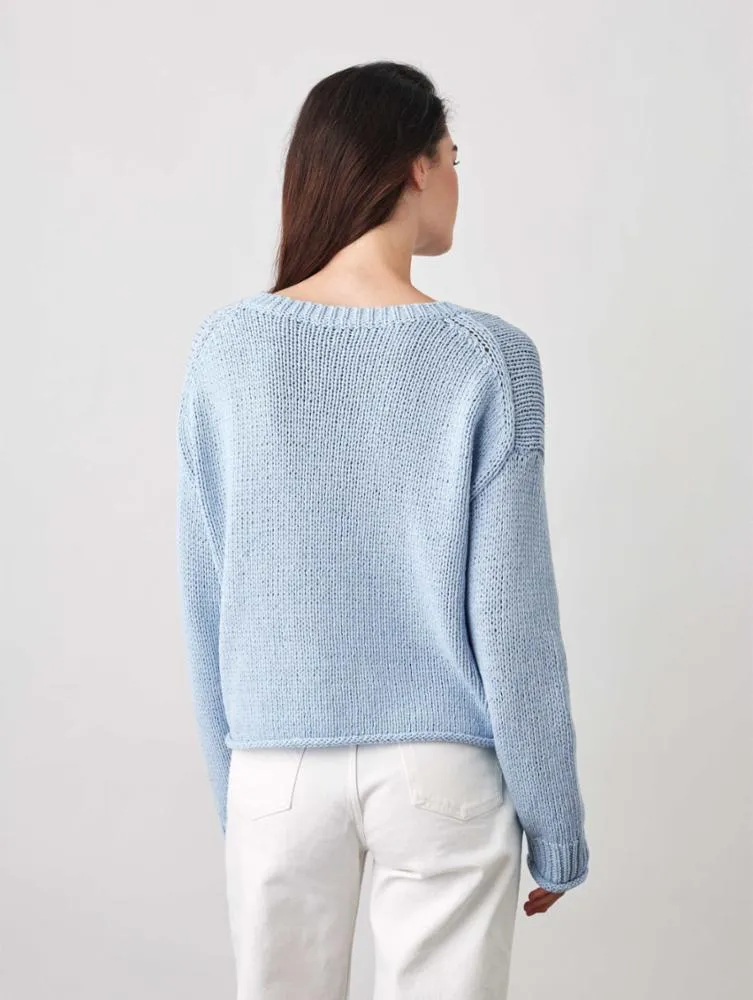 White   Warren - Italian Recycled Cotton Tape Cropped Crewneck in Clear Blue