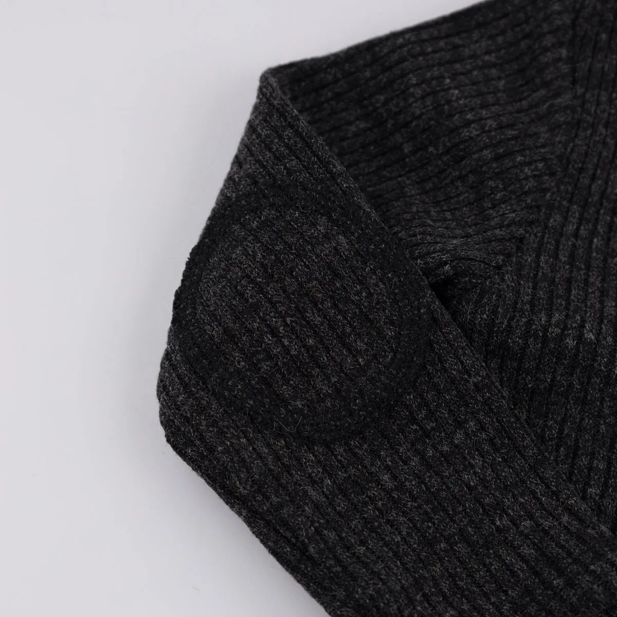 Wide Rib Fuzzy Sweater Knit Elbow Patch Henley- Charcoal Pepper