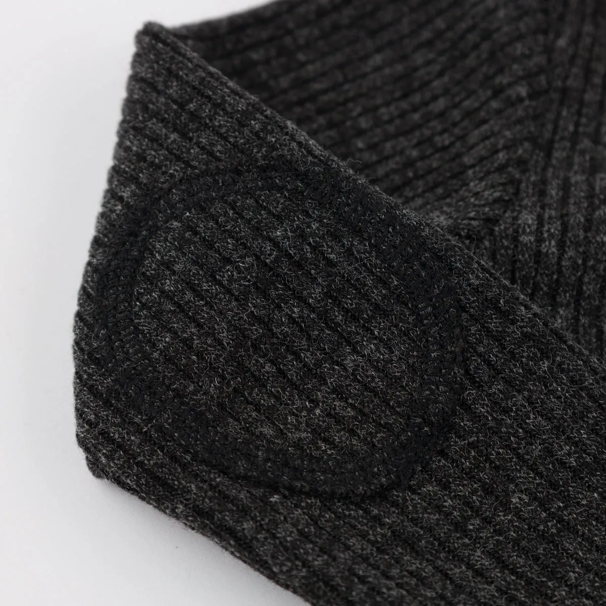 Wide Rib Fuzzy Sweater Knit Elbow Patch Henley- Charcoal Pepper