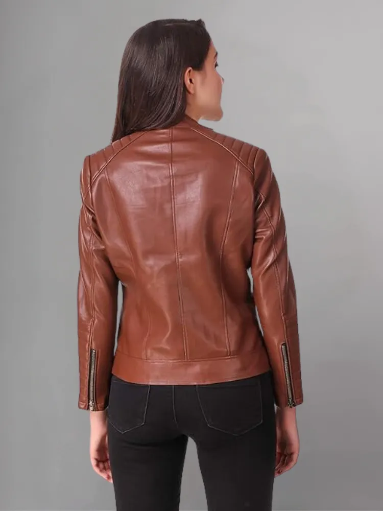 Woman Brown Color Sheep Leather Jacket