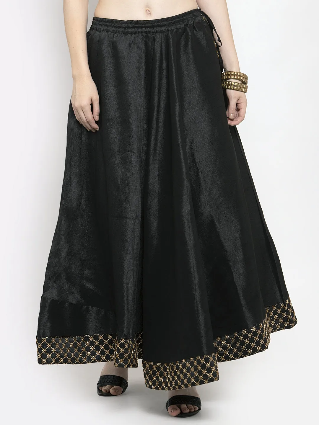 Women'S Black Flared Embellished Skirt