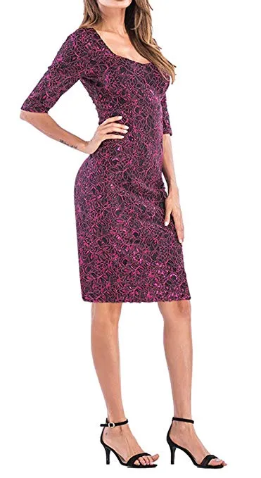 Women's Lace Peplum Cocktail Bodycon Midi Dress