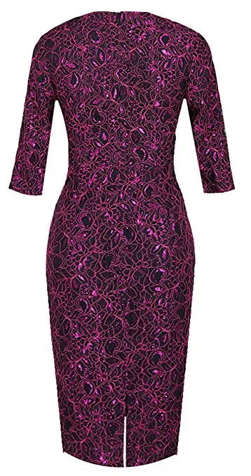 Women's Lace Peplum Cocktail Bodycon Midi Dress