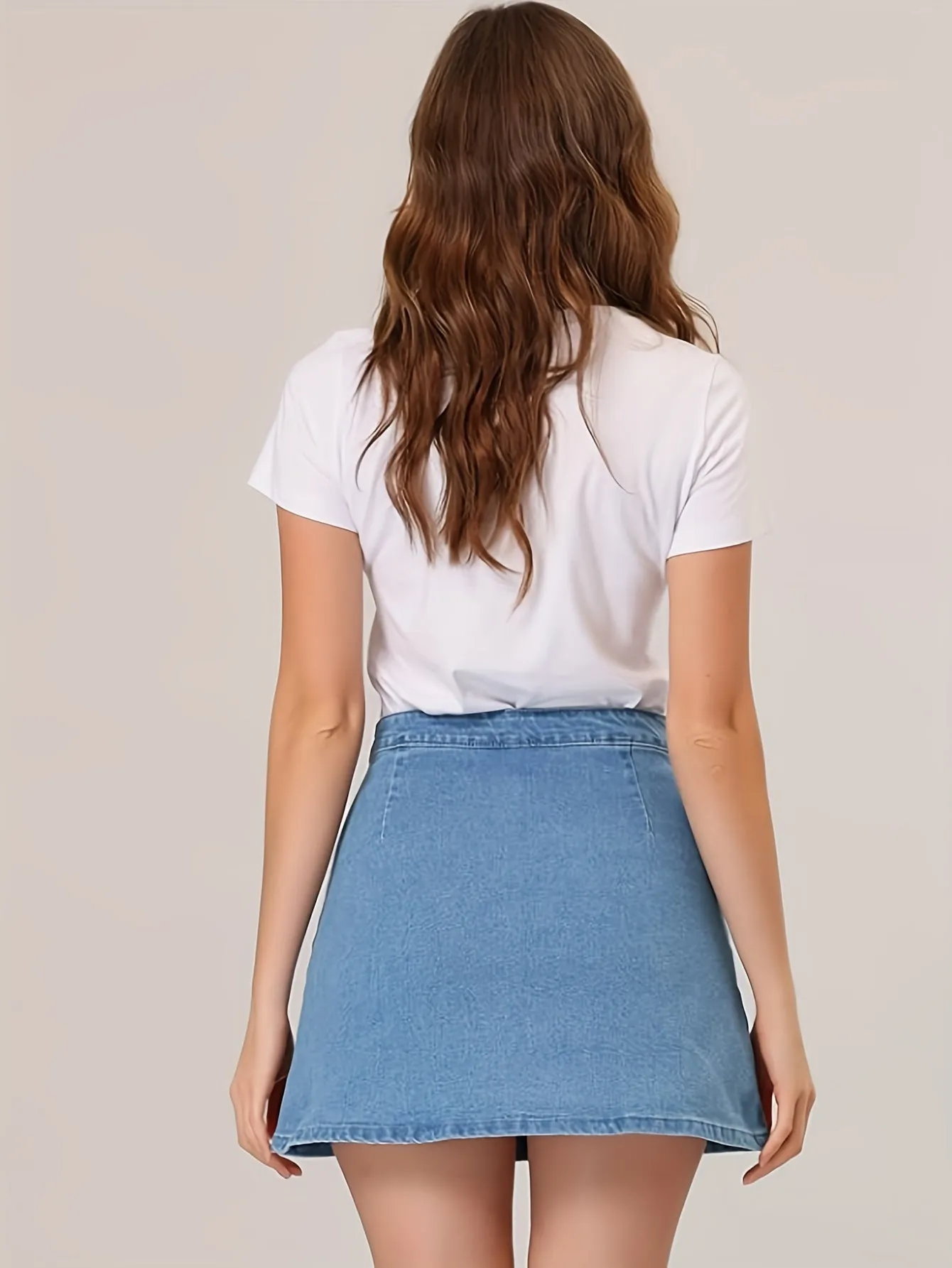 Women's Sexy Denim Skirt, Light Blue Plain, Mini A-Line Cut With Side Slit, Casual Fashion, Versatile Summer Outfit