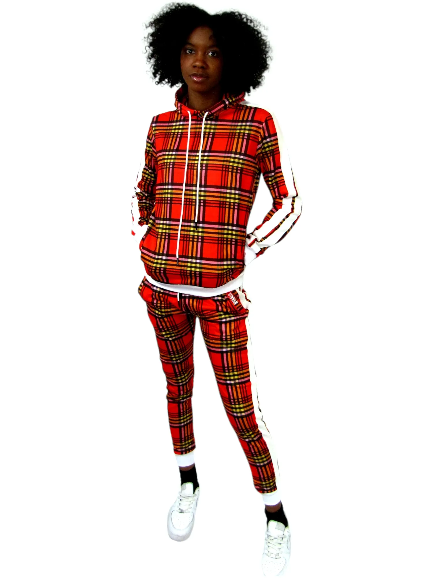 Women’s Slim-Fit Red Stripe Tracksuit Set – Bold & Comfortable Two-Piece Outfit