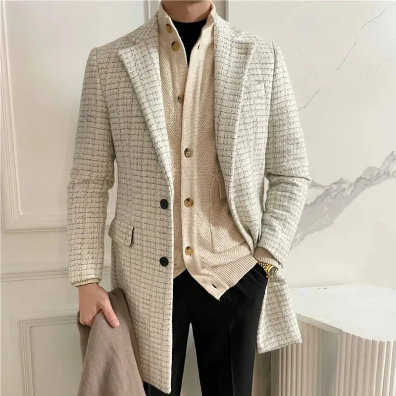 Woolen Apricot White Plaid Coat