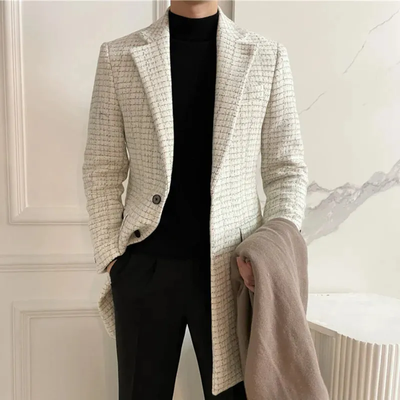 Woolen Apricot White Plaid Coat