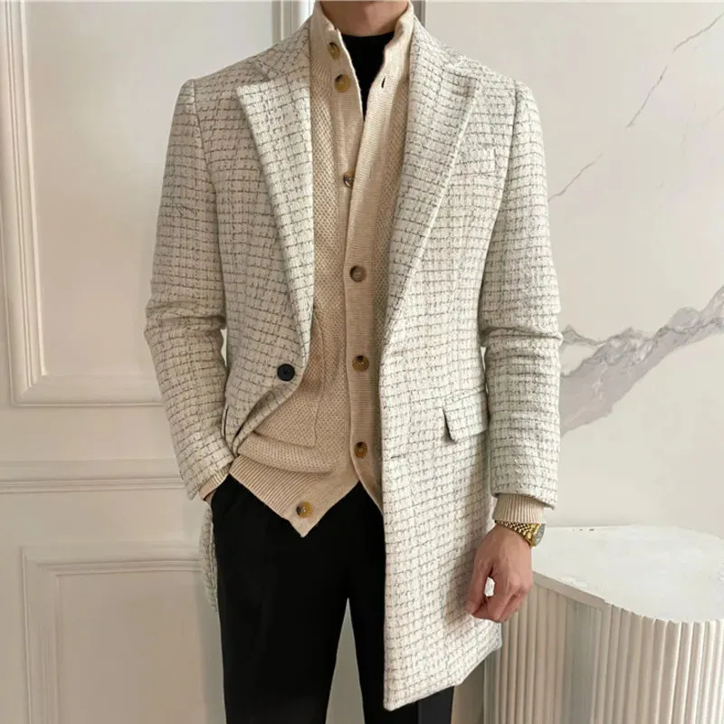 Woolen Apricot White Plaid Coat