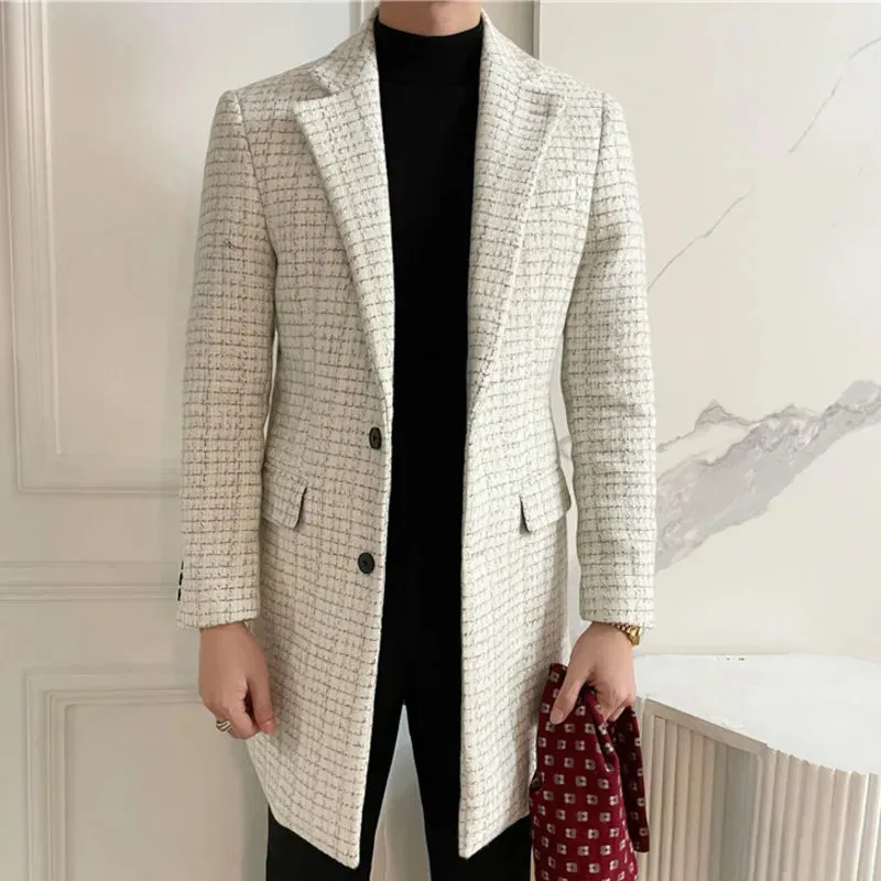 Woolen Apricot White Plaid Coat