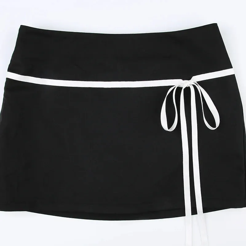 Y2K Chic Korean Summer Mini Skirt Stripe Stitching Bow Harajuku Girls Women's Skirt Preppy Style Hottie Bottoms Cute