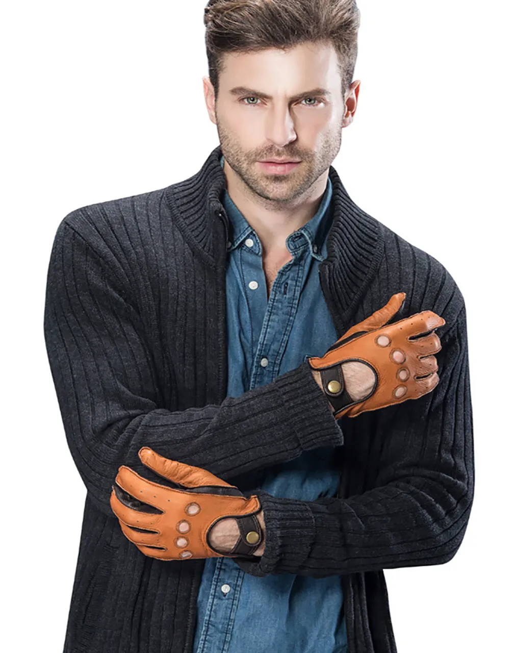 YISEVEN Men's Deerskin Leather Driving Gloves