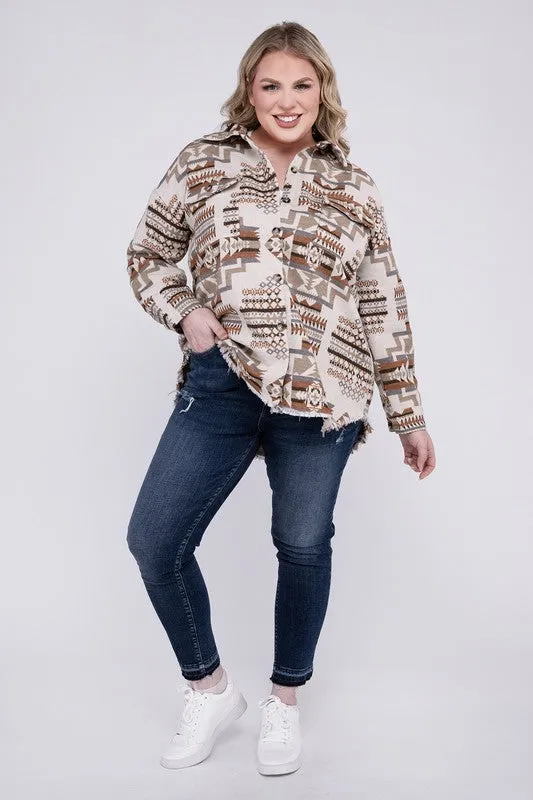 YTT Plus Size Aztec Western Shacket